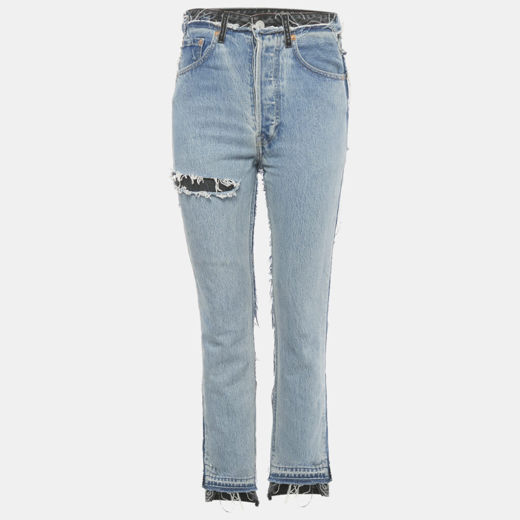 Vetements X Levi's Blue /Black Patchwork Denim Distressed Jeans S Waist 26"