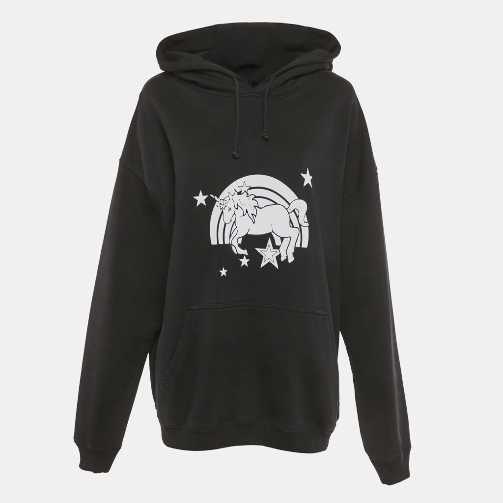 luxury-women-vetements-used-clothes-p1224260-001-1.jpg Vetements Unisex Black Unicorn Print Cotton Hoodie S