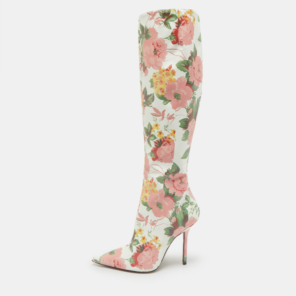 Vetements Multicolor Floral Print Paper Mache Knee Length Boots Size 39
