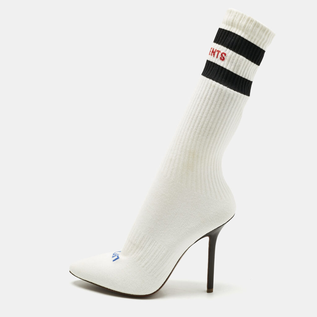 Vetements White Knit Fabric Striped Sock Boots Size 39 Vetements White Knit Fabric Striped Sock Boots Size 39