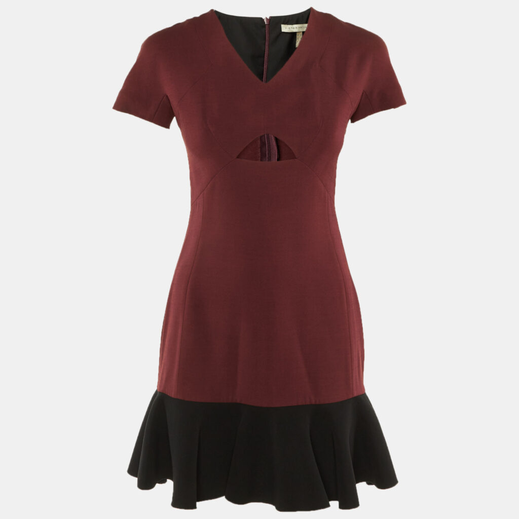 luxury-women-victoria-beckham-new-clothes-p1243708-005-1.jpg Victoria Beckham Burgundy/Black Silk & Wool Flounced Hem Mini Dress S