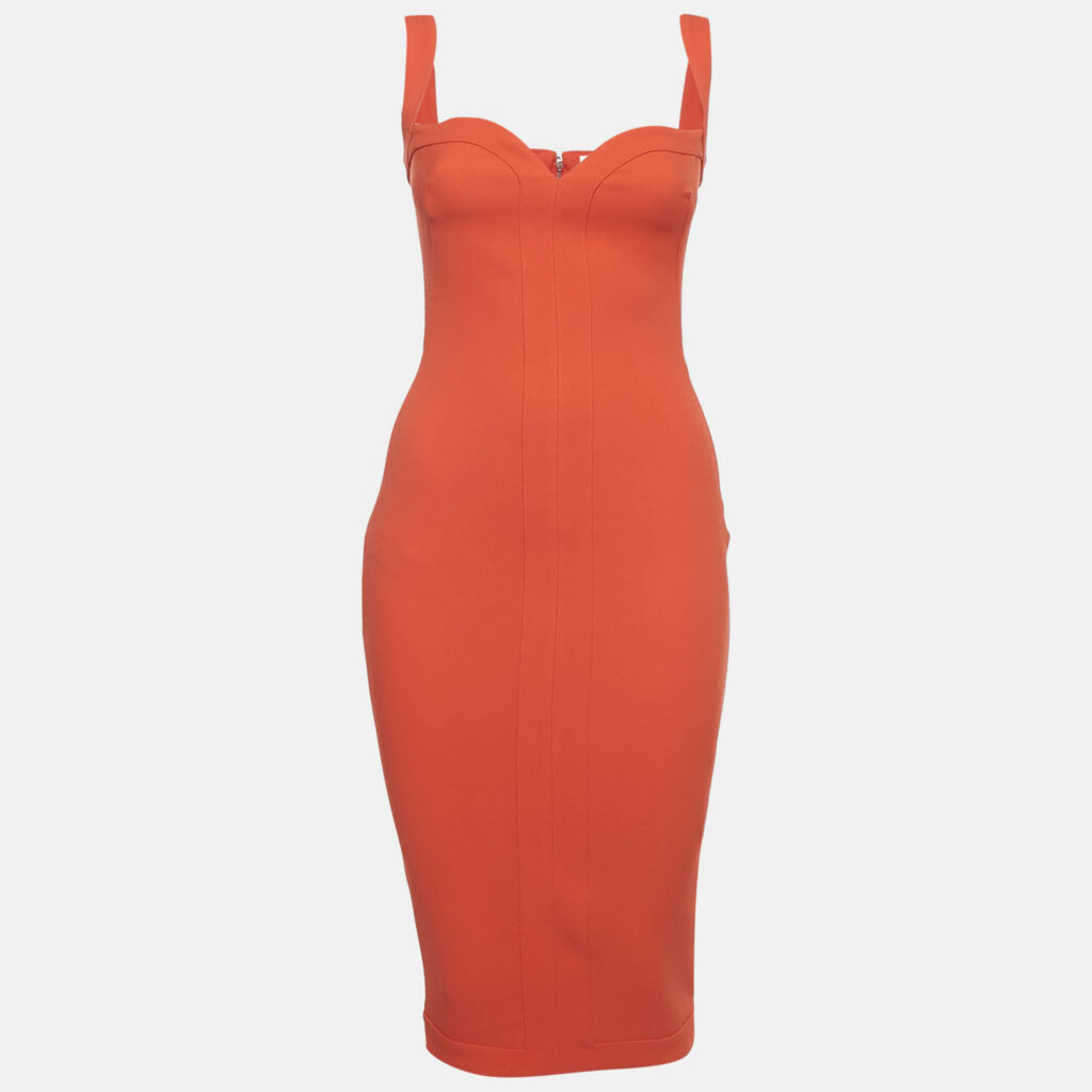 Victoria Beckham Red Crepe Sweetheart Neck Sleeveless Midi Dress S Victoria Beckham Red Crepe Sweetheart Neck Sleeveless Midi Dress S