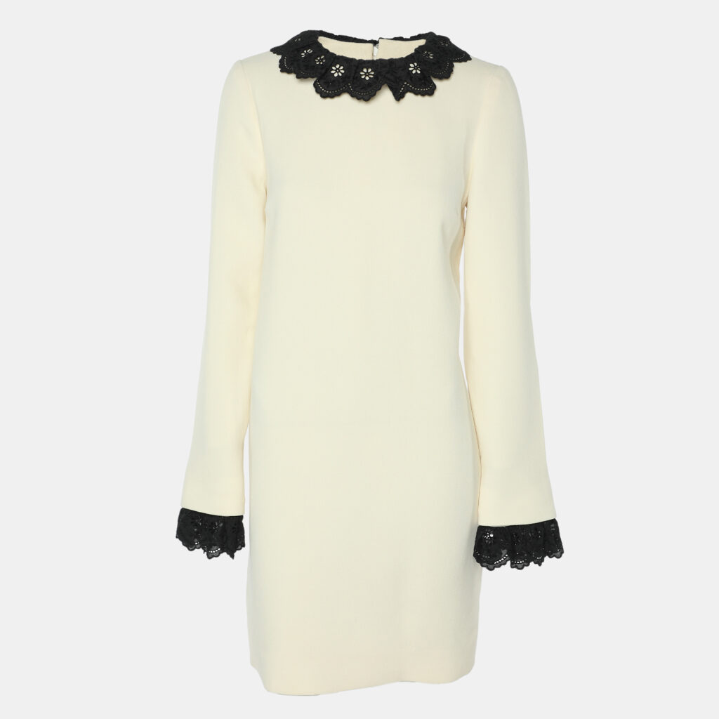 Victoria Victoria Beckham Cream/Black Wool Lace Dress M Victoria Victoria Beckham Cream/Black Wool Lace Dress M