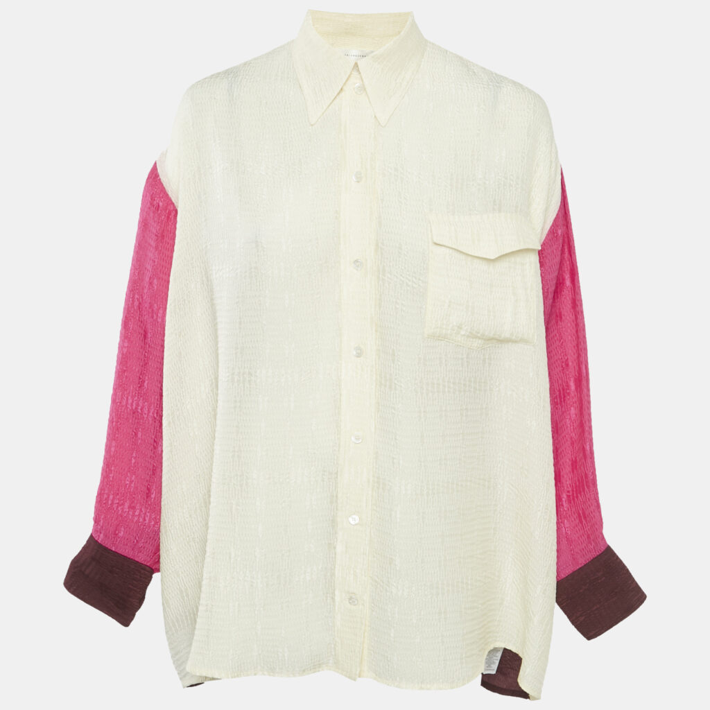 Victoria Beckham Multicolor/Cream Textured Crepe Oversized Shirt XS Victoria Beckham Multicolor/Cream Textured Crepe Oversized Shirt XS