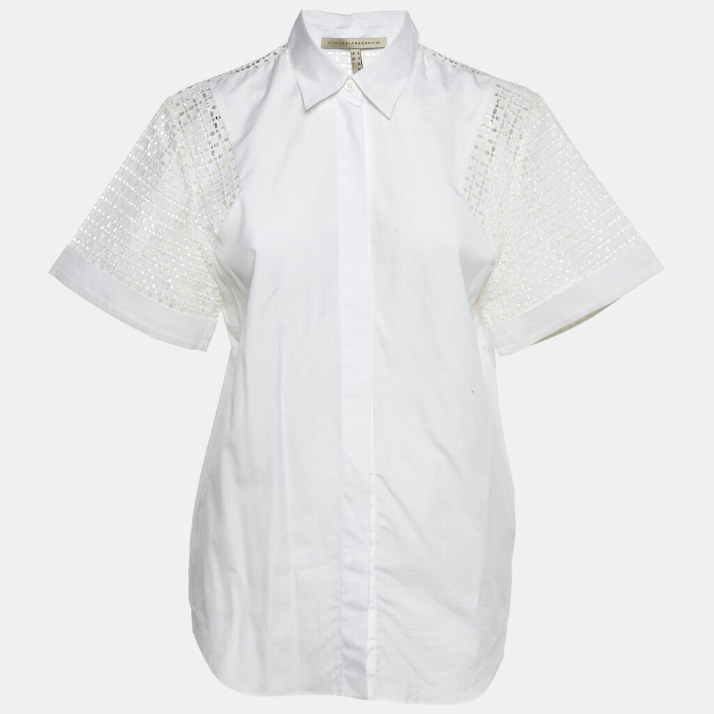 Victoria Beckham White Cotton Lace panel Detail Shirt S Victoria Beckham White Cotton Lace panel Detail Shirt S