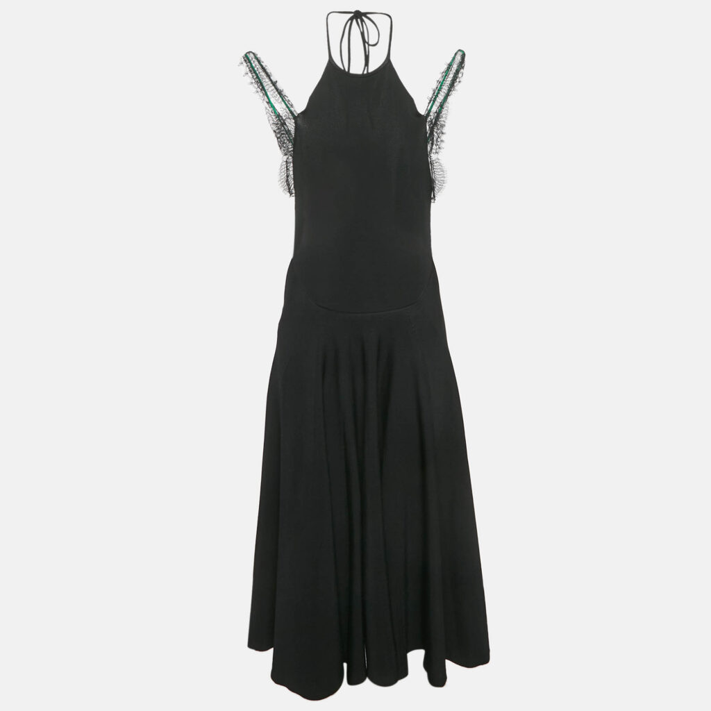 Victoria Beckham Black Knit Lace Trimmed Midi Dress M