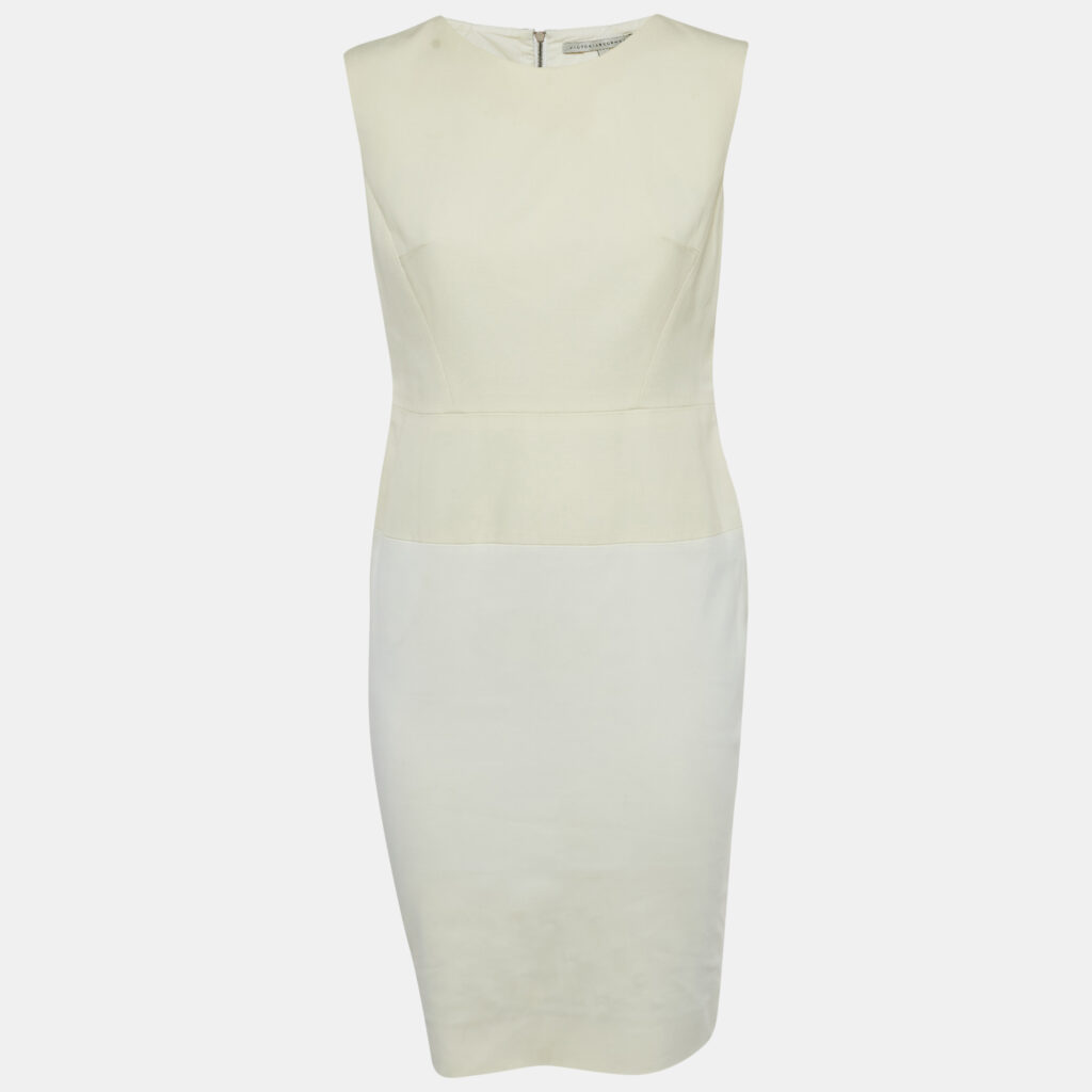 luxury-women-victoria-beckham-used-clothes-p1209343-004-1.jpg Victoria Beckham Off-White Cotton Blend Sleeveless Short Dress M