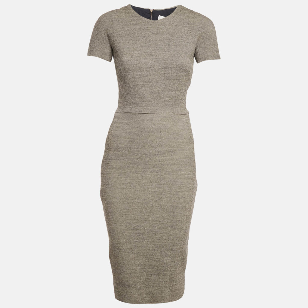 Victoria Beckham Grey Wool Blend Sheath Midi Dress S Victoria Beckham Grey Wool Blend Sheath Midi Dress S