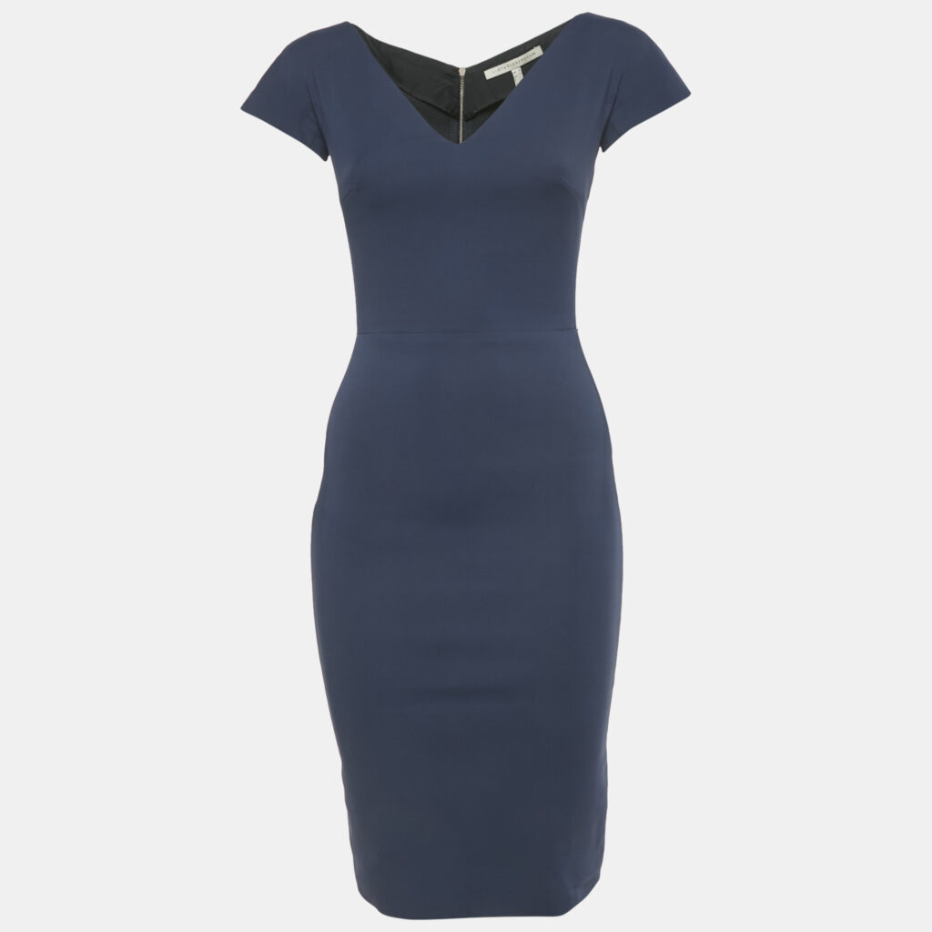 Victoria Beckham Navy Blue Cotton Blend Sheath Short Dress S