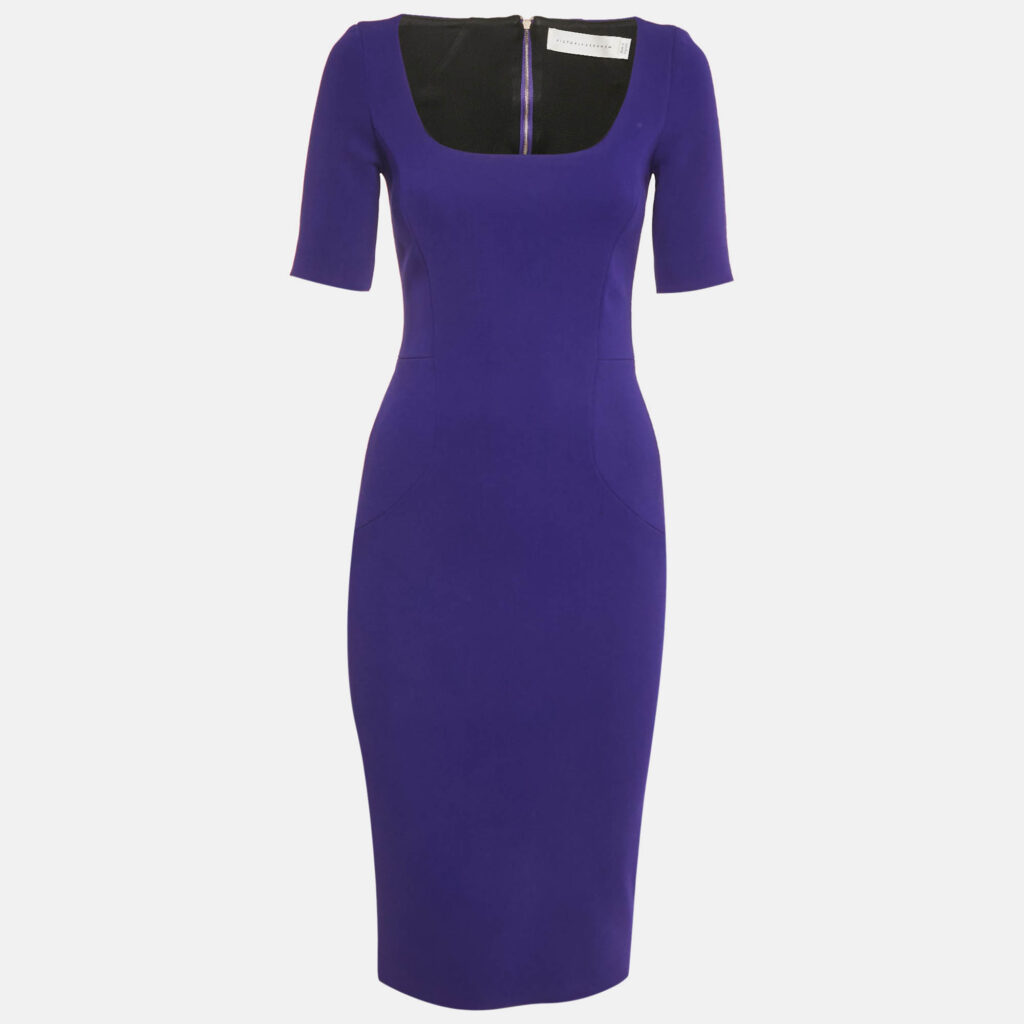 Victoria Beckham Purple Crepe Sheath Midi Dress S Victoria Beckham Purple Crepe Sheath Midi Dress S