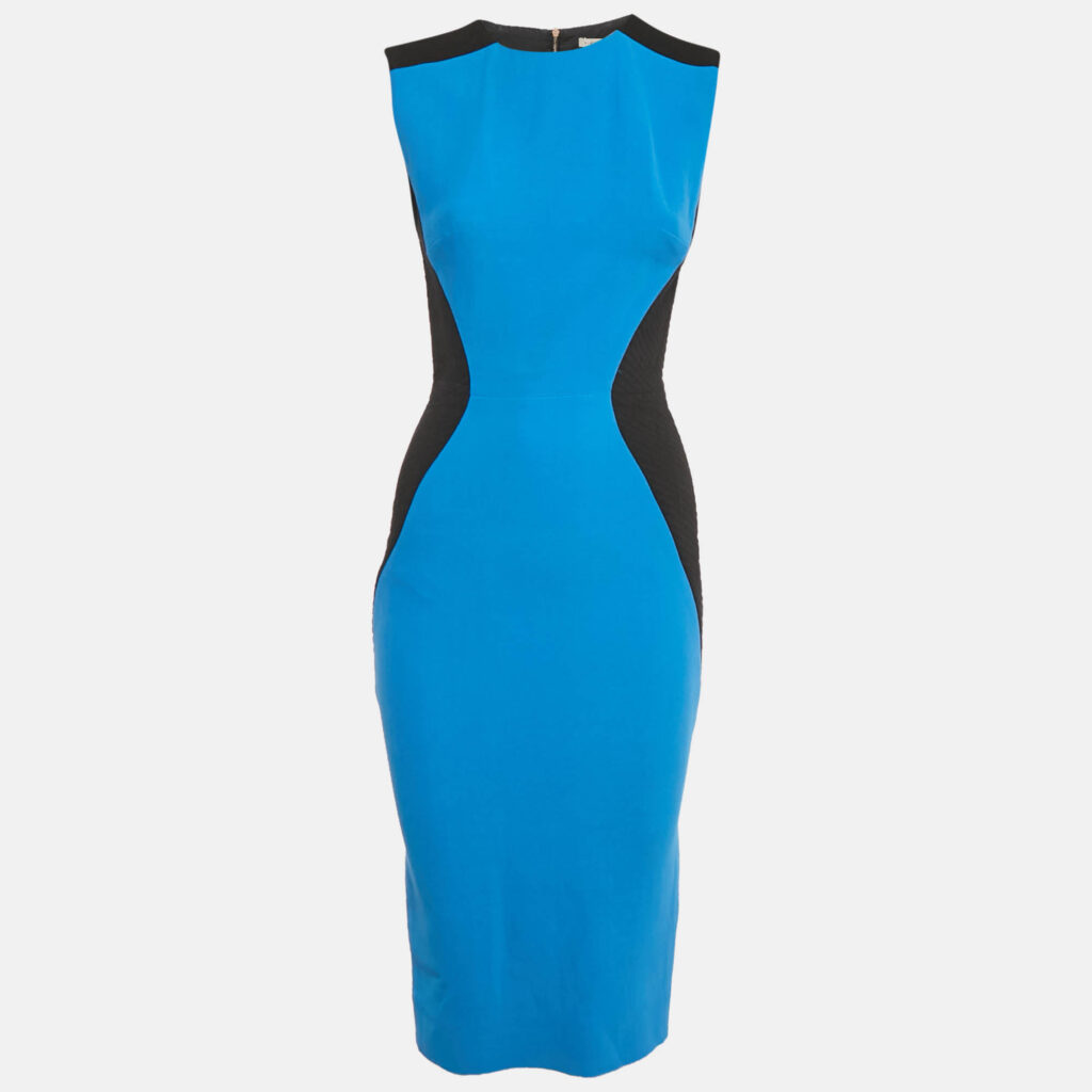 luxury-women-victoria-beckham-used-clothes-p1221777-001-1.jpg Victoria Beckham Blue Silk & Wool Contrast Detail Midi Dress M