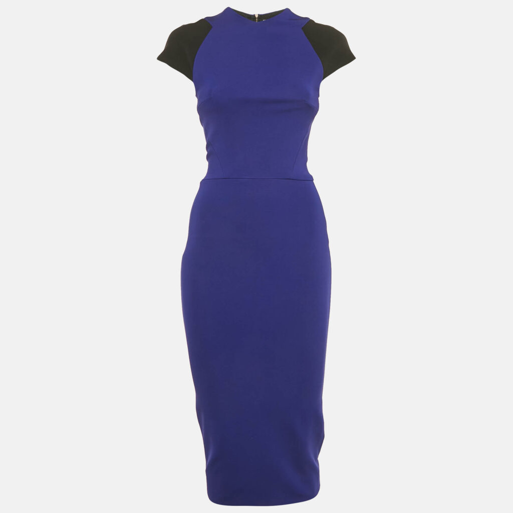 Victoria Beckham Navy Blue & Black Jersey Sheath Dress S
