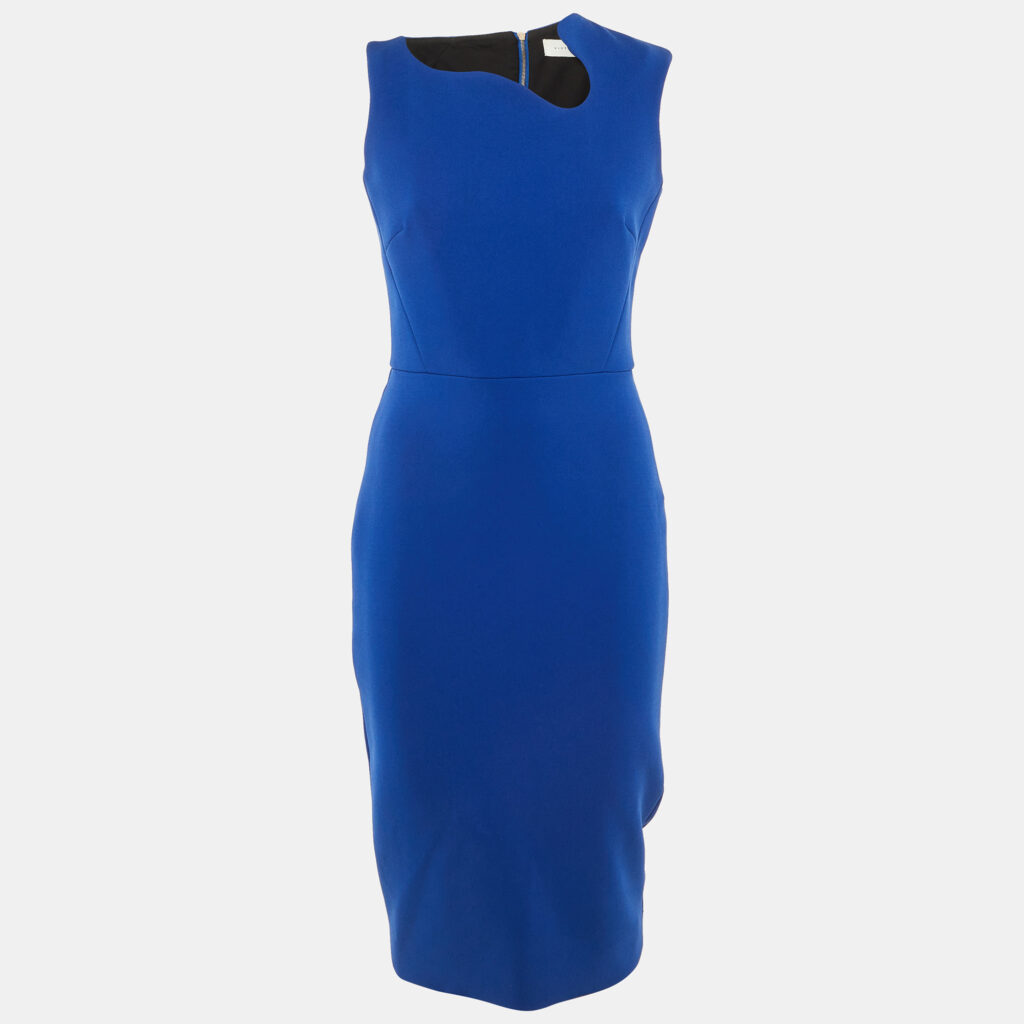 Victoria Beckham Blue Crepe Sheath Midi Dress M Victoria Beckham Blue Crepe Sheath Midi Dress M