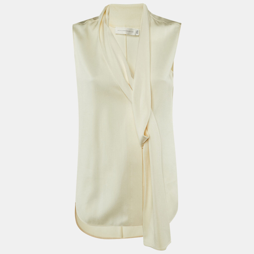 Victoria Beckham Ivory Crepe Neck Detail Blouse M Victoria Beckham Ivory Crepe Neck Detail Blouse M
