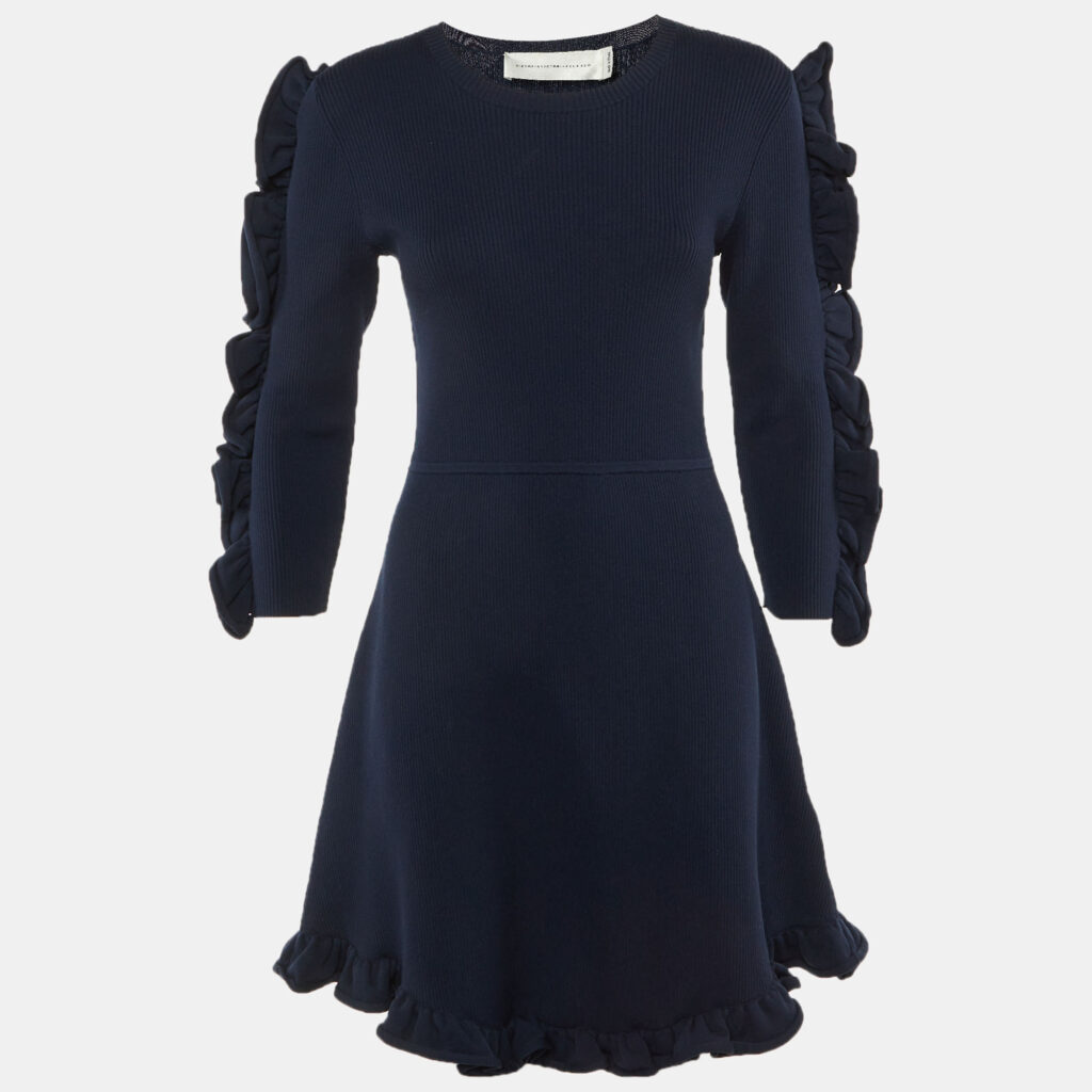 Victoria Beckham Navy Blue Jersey Knit Frill Detail Mini Dress M Victoria Beckham Navy Blue Jersey Knit Frill Detail Mini Dress M