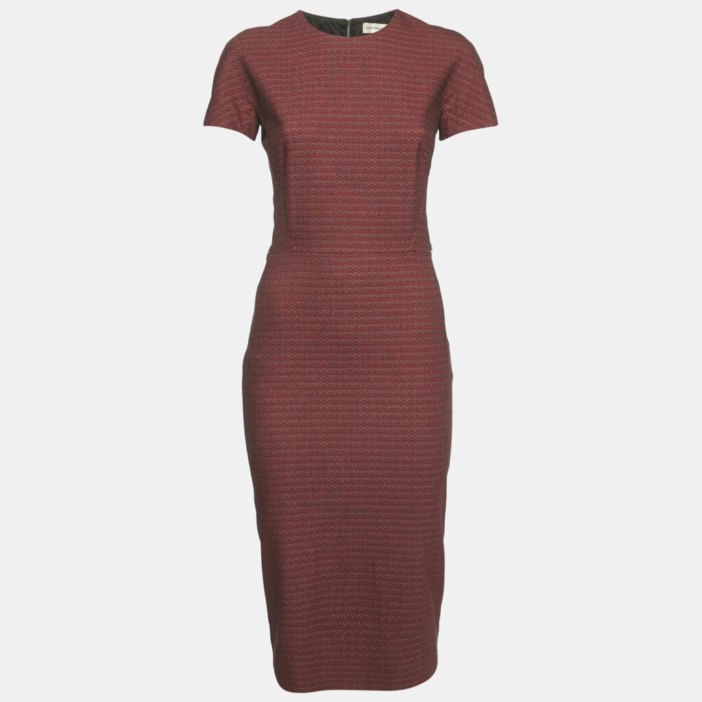 Victoria Beckham Burgundy Jacquard Sheath Dress S Victoria Beckham Burgundy Jacquard Sheath Dress S