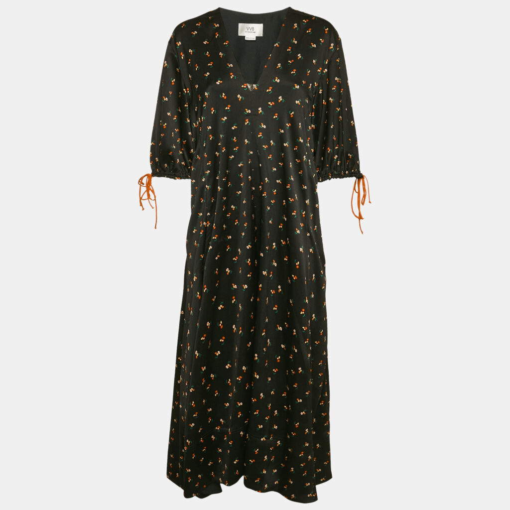 Victoria Victoria Beckham Black Floral Print Textured Crepe Midi Dress L Victoria Victoria Beckham Black Floral Print Textured Crepe Midi Dress L