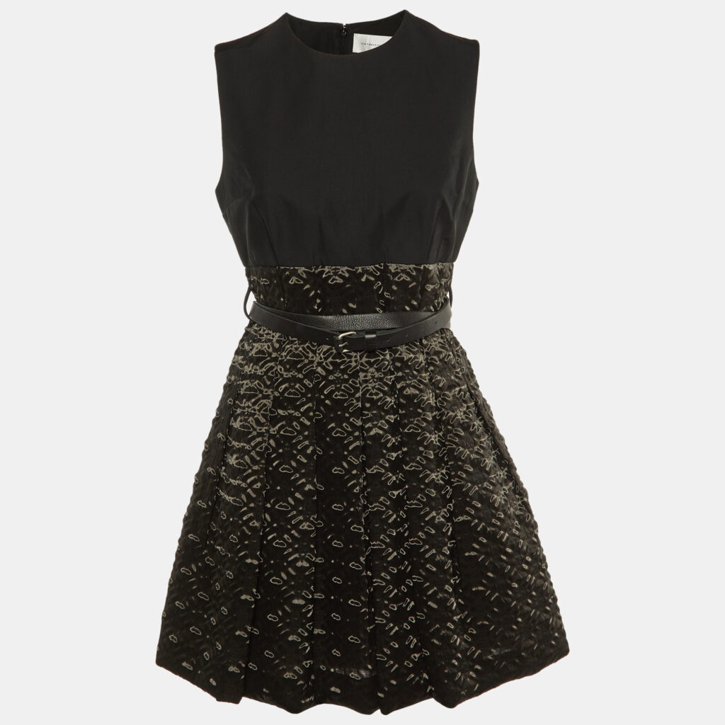 Victoria Victoria Beckham Black Textured Organza Belted Dress M Victoria Victoria Beckham Black Textured Organza Belted Dress M