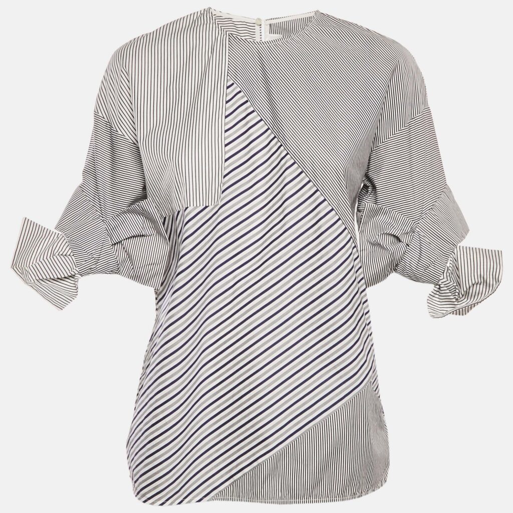 Victoria Victoria Beckham Blue Striped Cotton Patchwork Shirt S