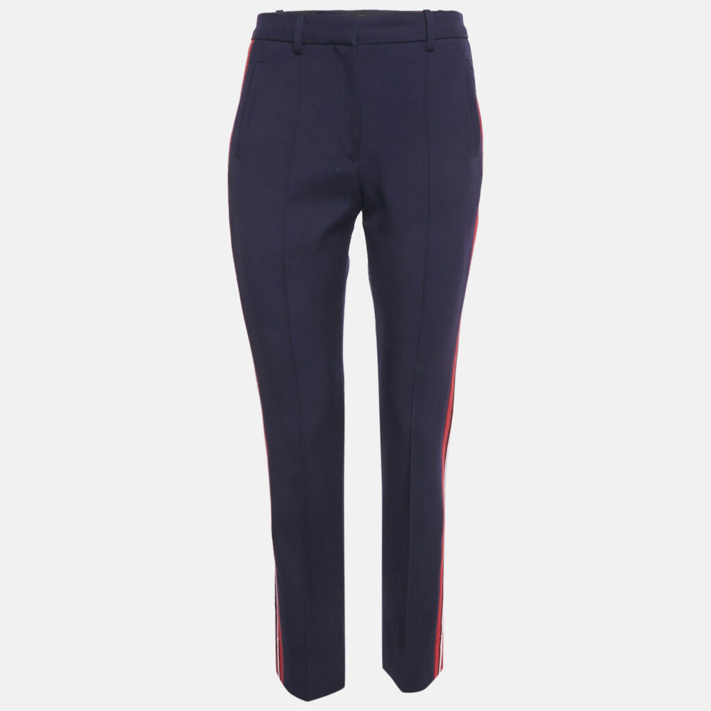Victoria Victoria Beckham Navy Blue Wool Side Stripe Detail Trousers S