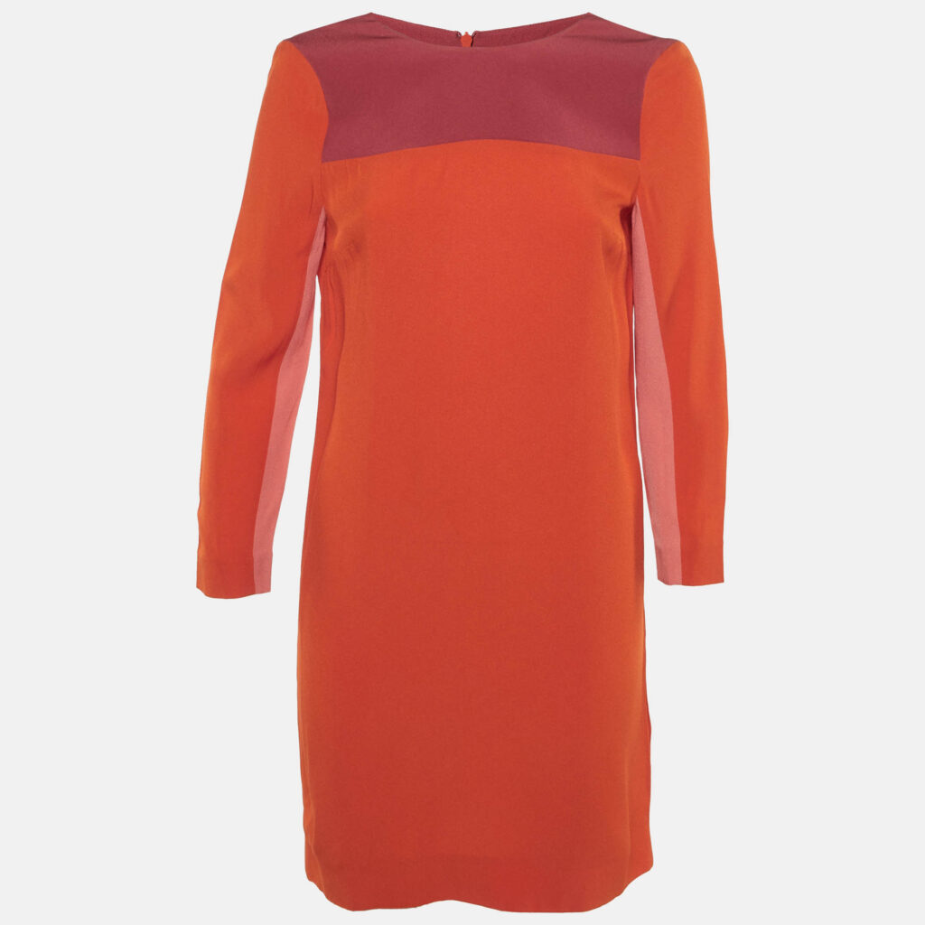 Victoria Victoria Beckham Orange Colorblock Crepe Shift Dress S Victoria Victoria Beckham Orange Colorblock Crepe Shift Dress S
