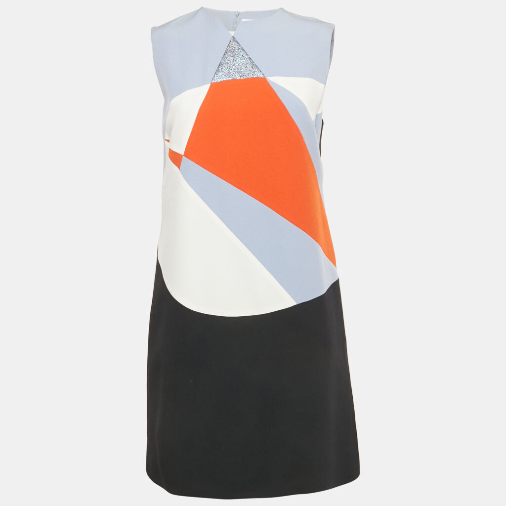 Victoria Victoria Beckham Black/Blue Lurex Trim Crepe Shift Dress M