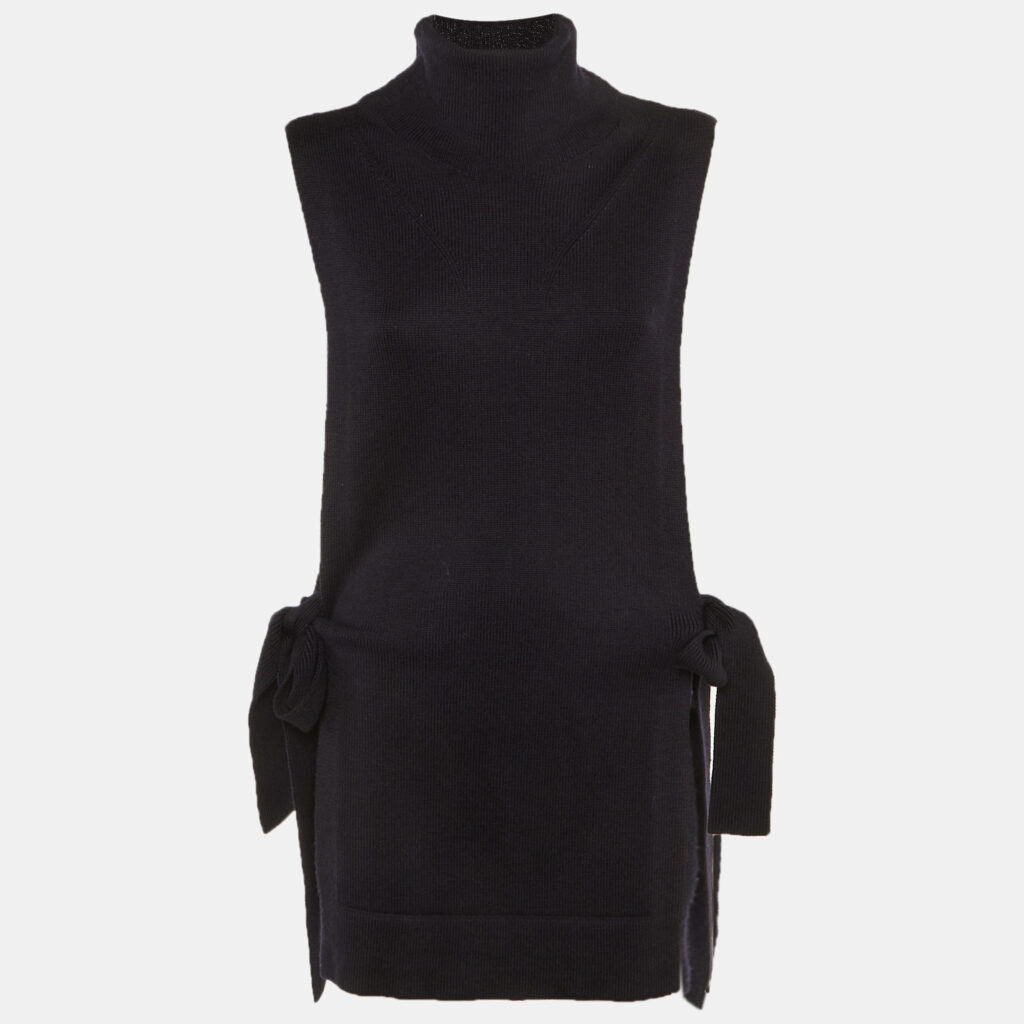 Victoria Victoria Beckham Navy Blue Wool Turtle Neck Side Tie Sweater Vest M