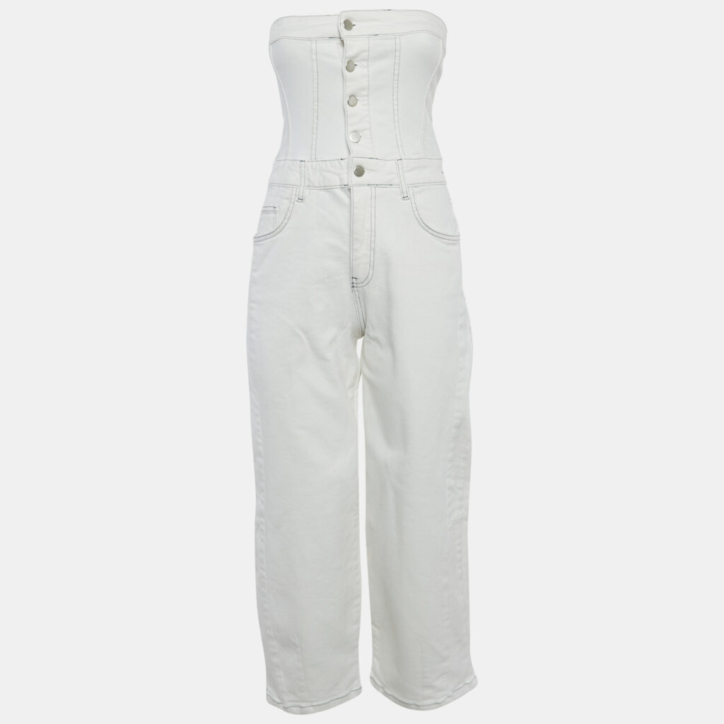 Wear That White Denim Strapless Jumpsuit M