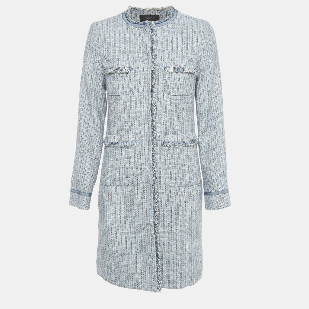 Weekend Max Mara Blue Tweed Mid-Length Coat S Weekend Max Mara Blue Tweed Mid-Length Coat S