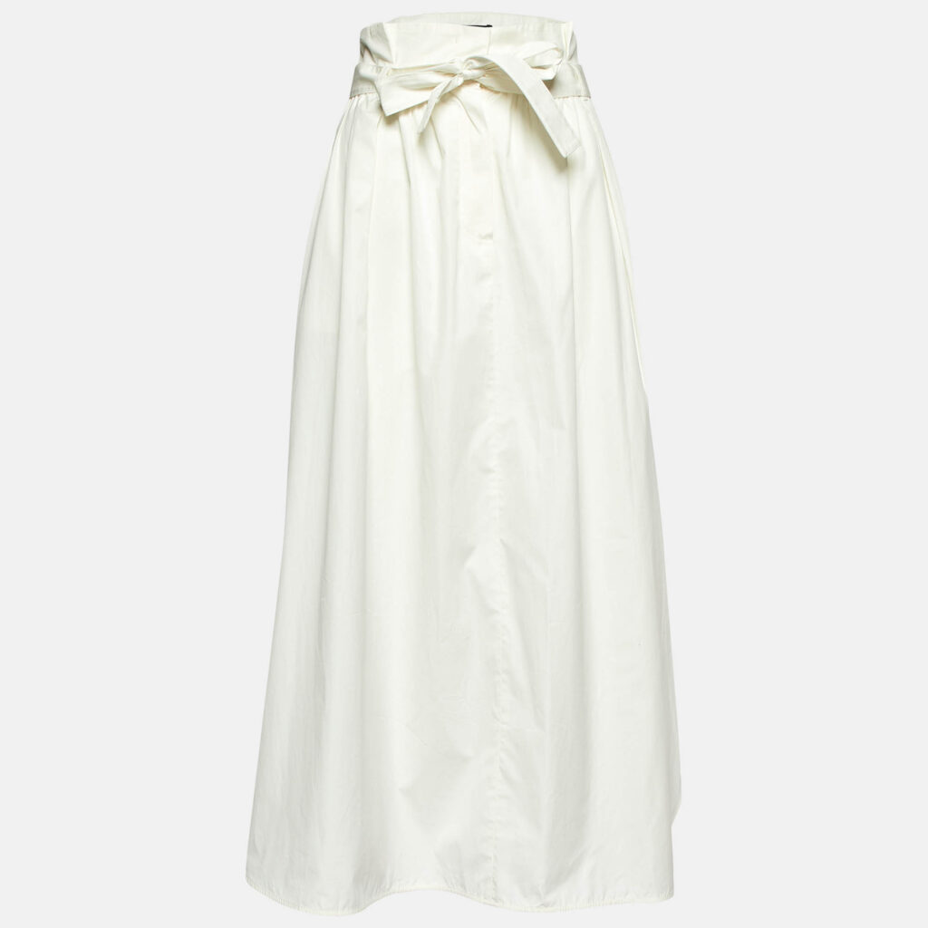 Weekend Max Mara White Cotton Belted Maxi Skirt L Weekend Max Mara White Cotton Belted Maxi Skirt L