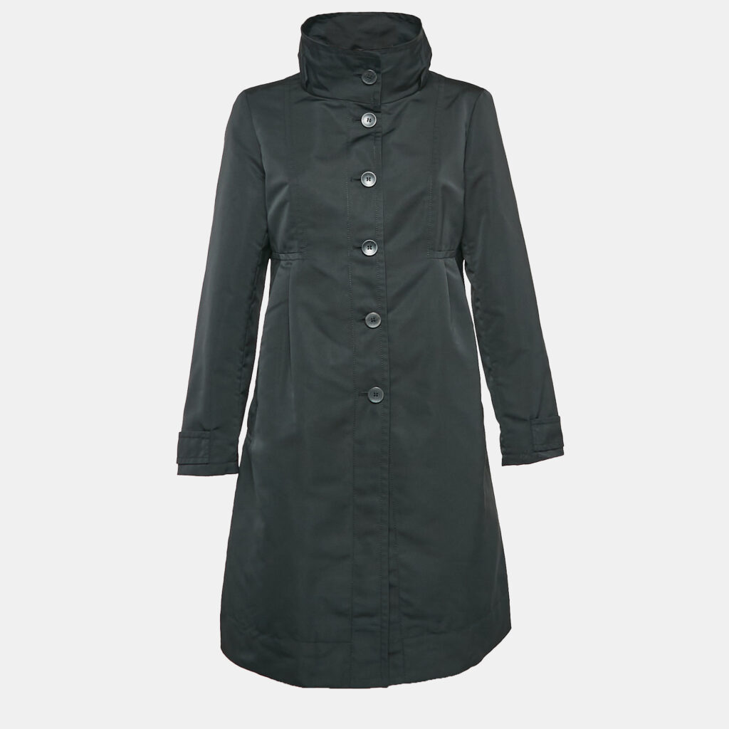 Weekend Max Mara Black Synthetic Pleated Mid-Length Coat M Weekend Max Mara Black Synthetic Pleated Mid-Length Coat M