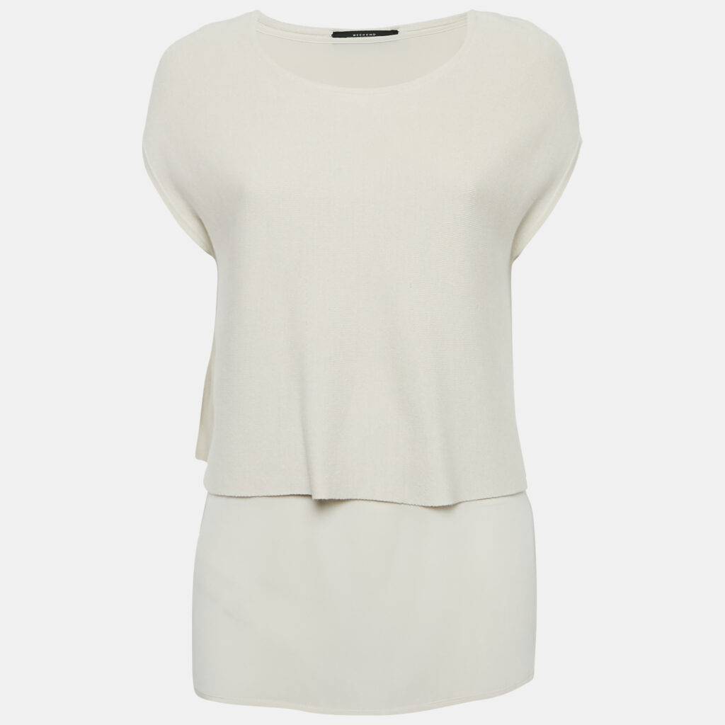 Weekend Max Mara Grey Knit and Silk Layered Top L Weekend Max Mara Grey Knit and Silk Layered Top L