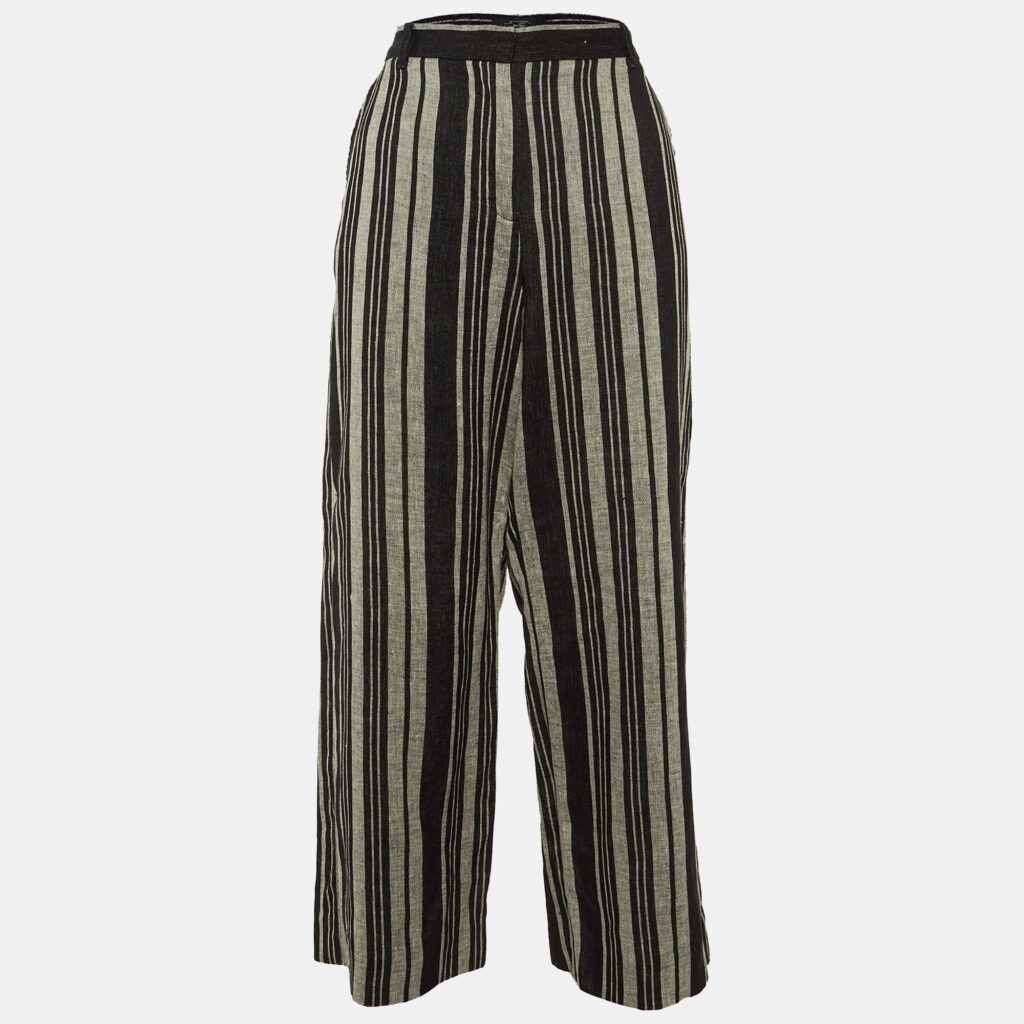 Weekend Max Mara Black/Grey Striped Linen Trousers M Weekend Max Mara Black/Grey Striped Linen Trousers M