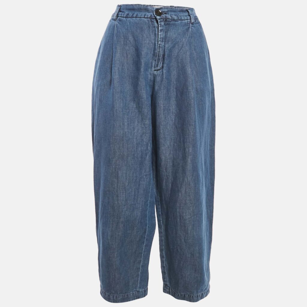 Weekend Max Mara Blue Chambray Wide-Leg Trousers S