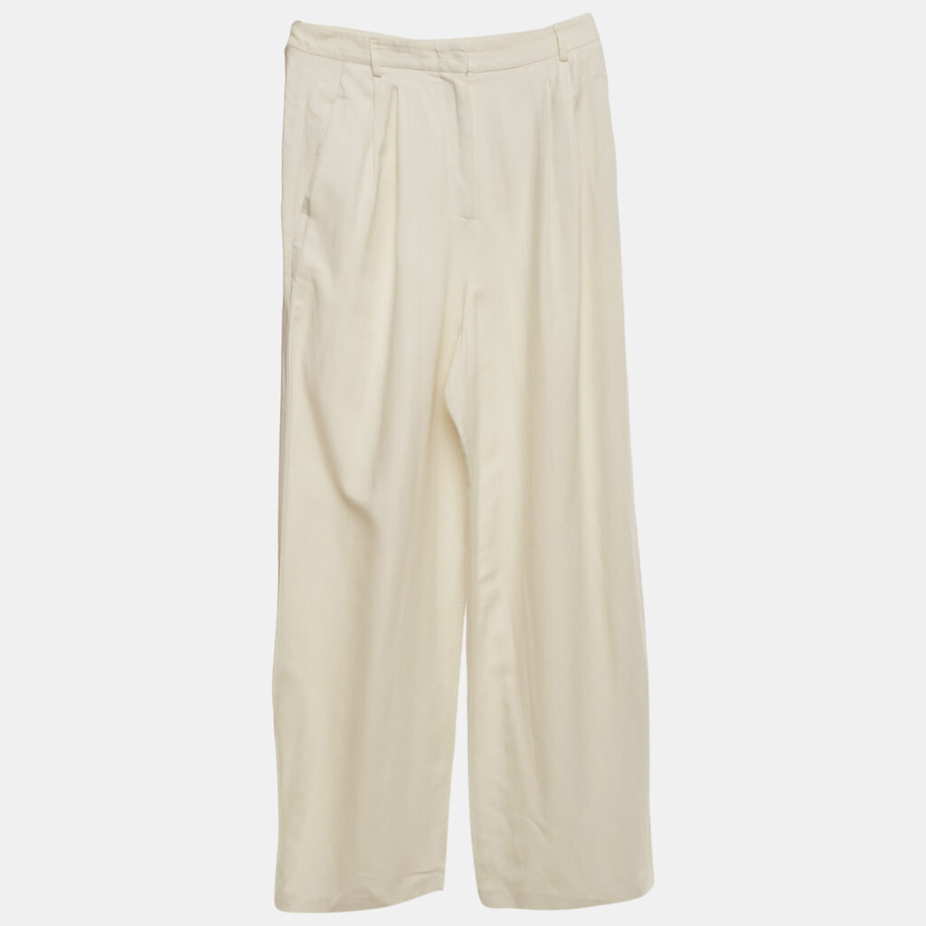 Weekend Max Mara Cream Linen Blend Pleated Wide-Leg Trousers L Weekend Max Mara Cream Linen Blend Pleated Wide-Leg Trousers L