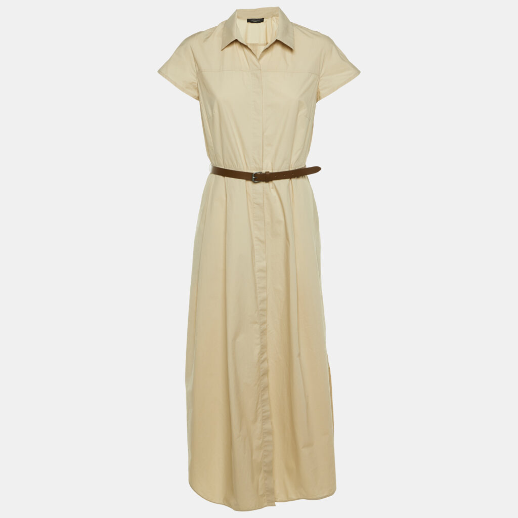 Weekend Max Mara Beige Cotton Belted Button Front Dress L