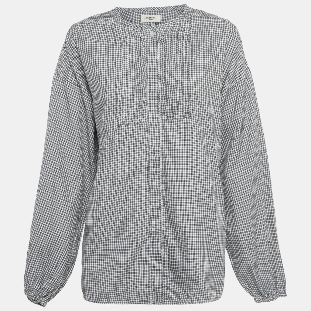 Weekend Max Mara Black Checked Cotton Button Front Tunic L