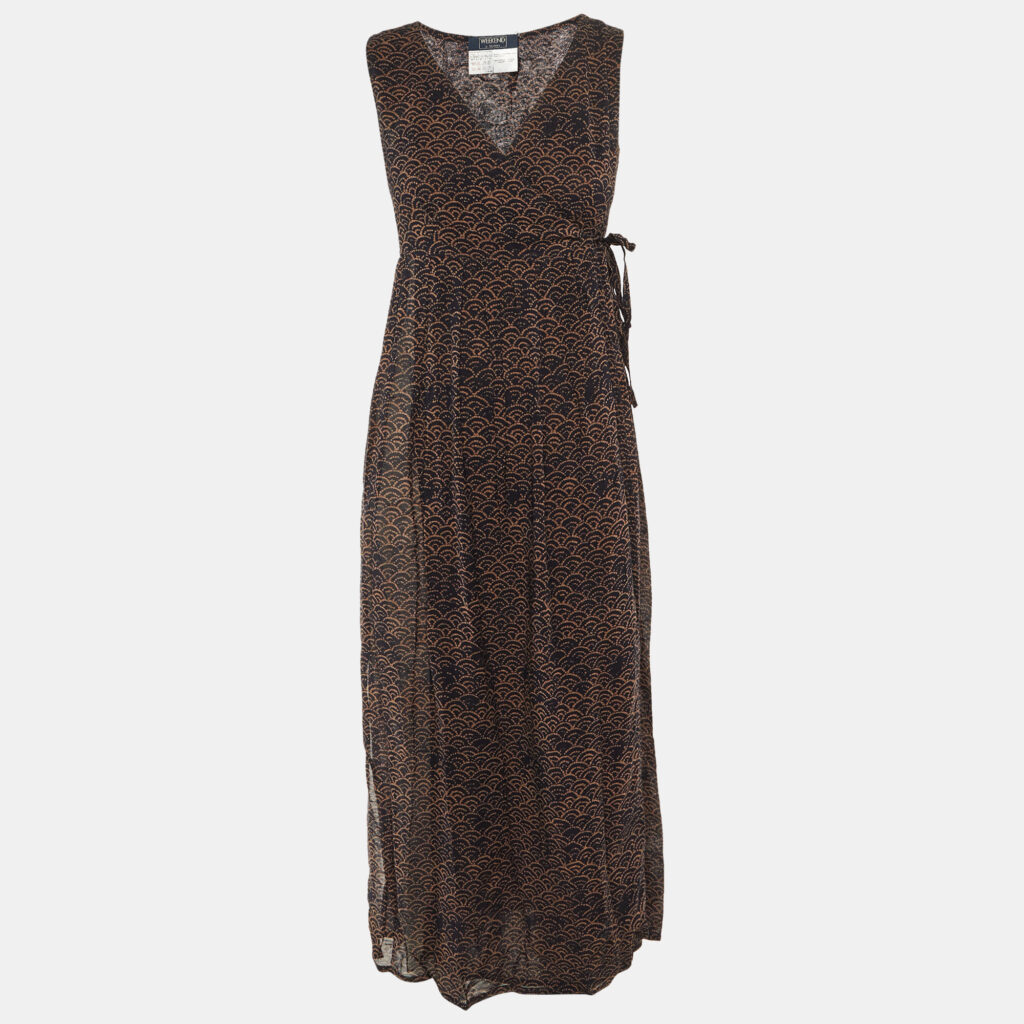 Weekend Max Mara Black /Brown Printed Crepe Wrap Around Sheer Maxi Dress M Weekend Max Mara Black /Brown Printed Crepe Wrap Around Sheer Maxi Dress M