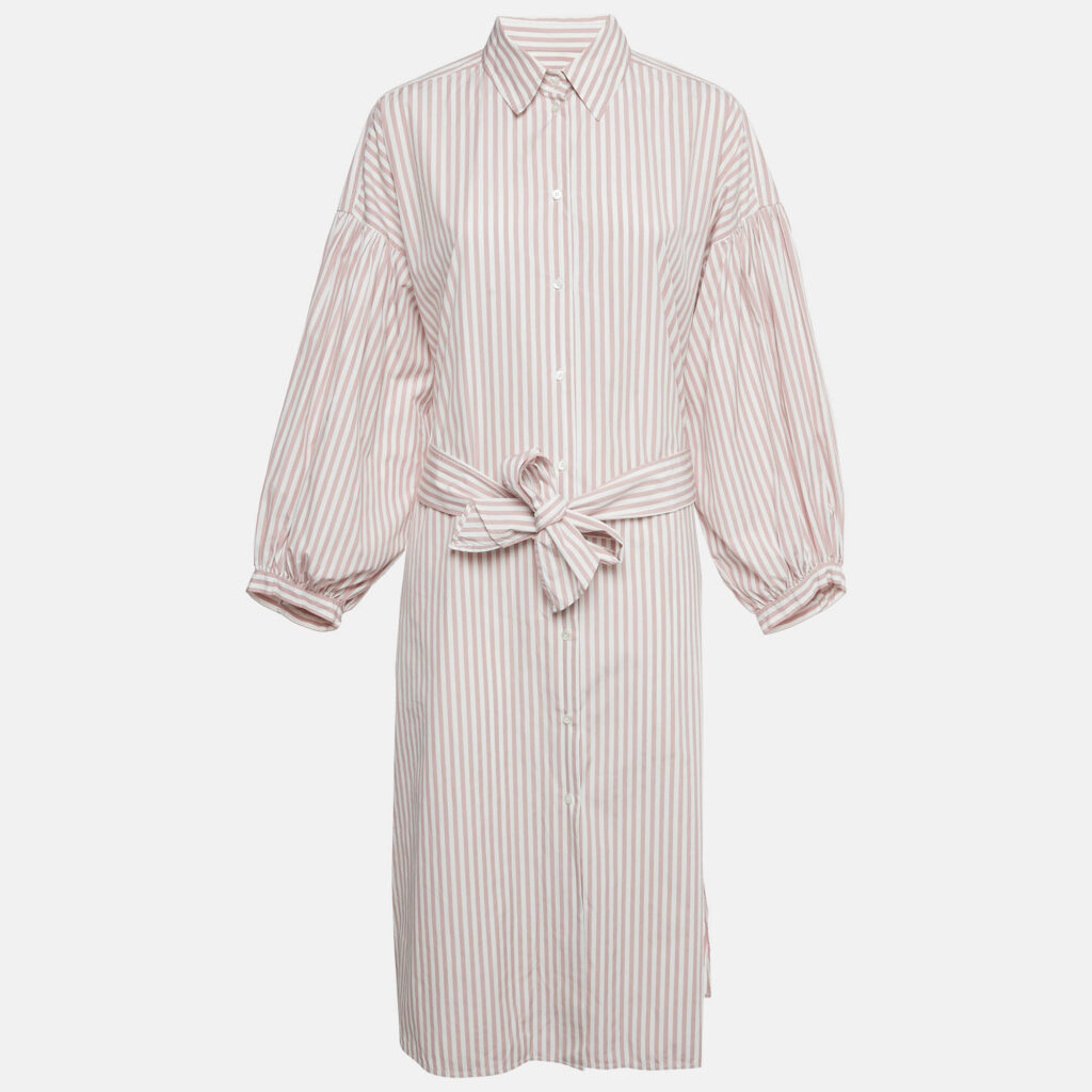 Weekend Max Mara Pink /White Striped Cotton Shirt Dress M