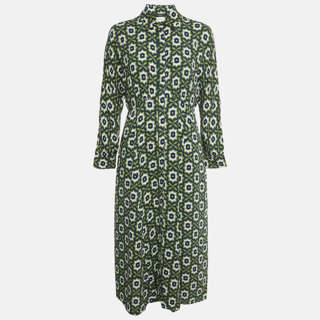 Weekend Max Mara Green Printed Crepe Marat Midi Dress M