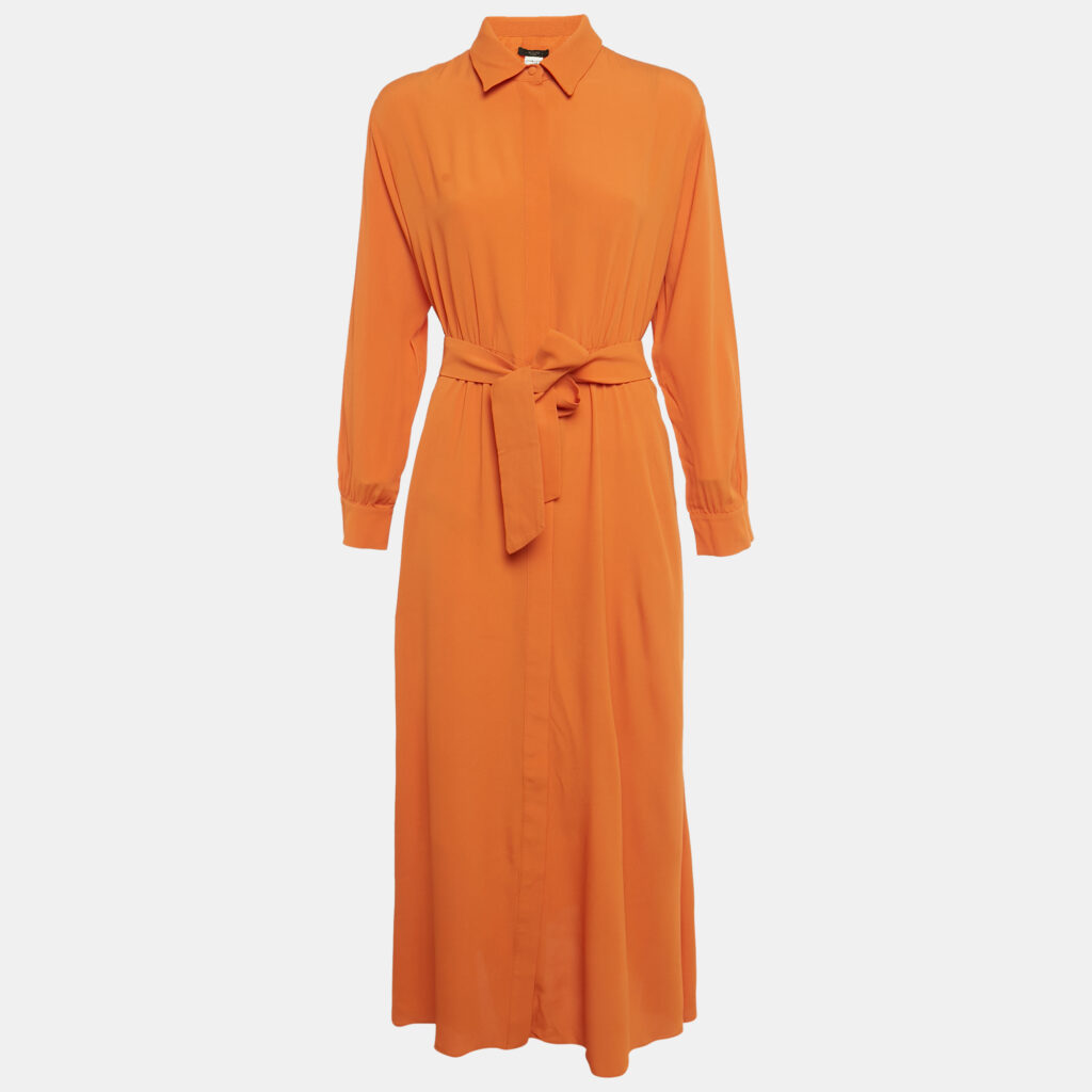 Weekend Max Mara Orange Crepe Belted Midi Dress M