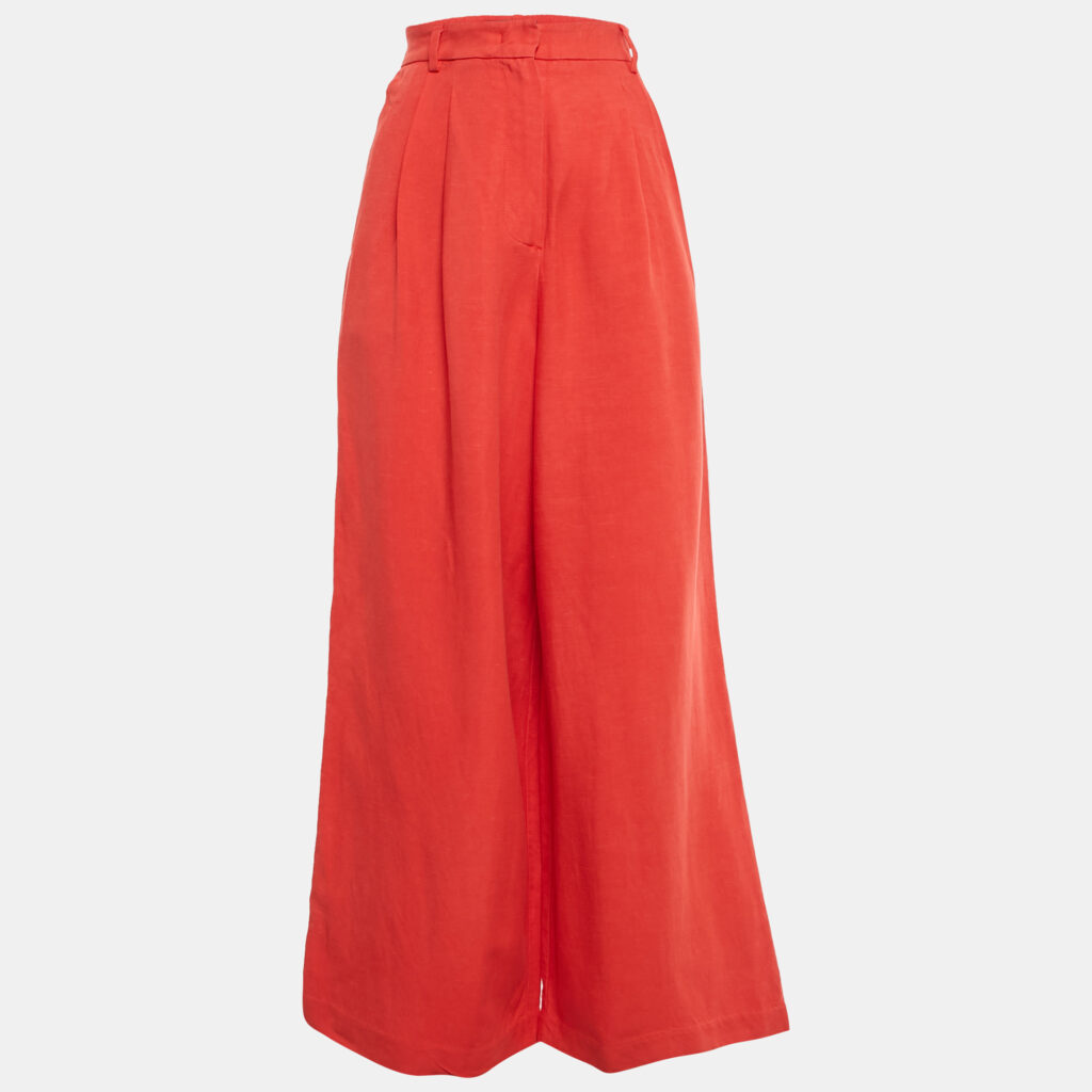 Weekend Max Mara X Lilly Aldridge Red Crepe & Linen Wide Leg Trousers M Weekend Max Mara X Lilly Aldridge Red Crepe & Linen Wide Leg Trousers M