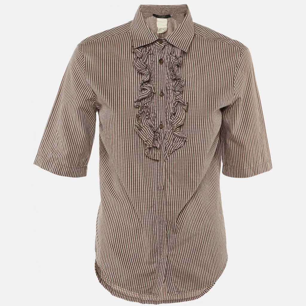 Weekend Max Mara Burgundy Checkered Cotton Frill Detail Shirt M Weekend Max Mara Burgundy Checkered Cotton Frill Detail Shirt M