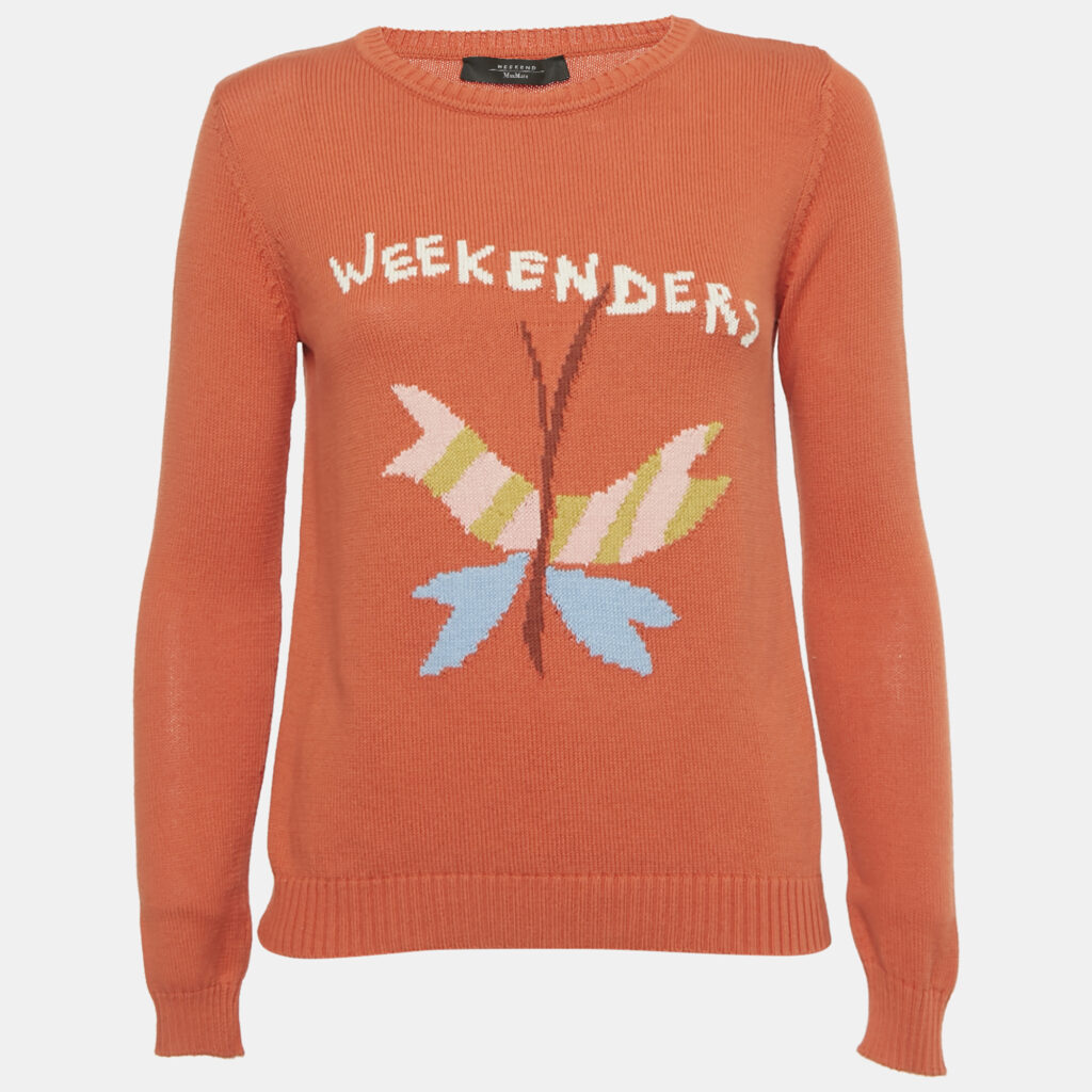 luxury-women-weekend-max-mara-used-clothes-p1247383-006.jpg Weekend Max Mara Orange Logo Knit Sweater XS