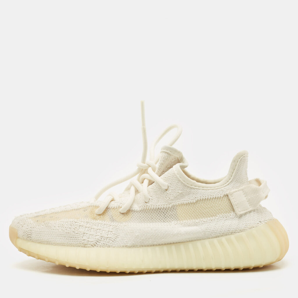 Yeezy x Adidas White Knit Fabric Boost 350 V2 Bone Sneakers Size 38 2/3