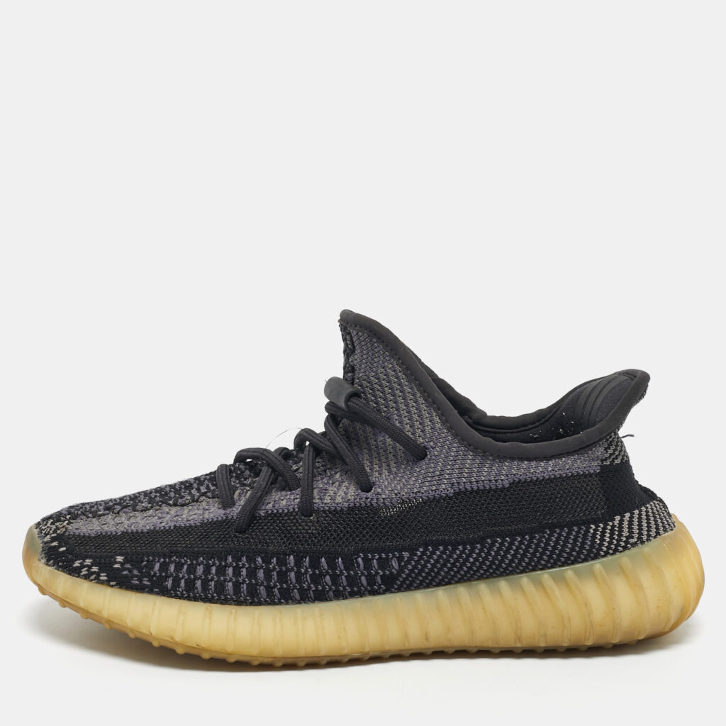 Yeezy x Adidas Black/Grey Knit Fabric Boost 350 V2 Carbon Sneakers Size 39 1/3