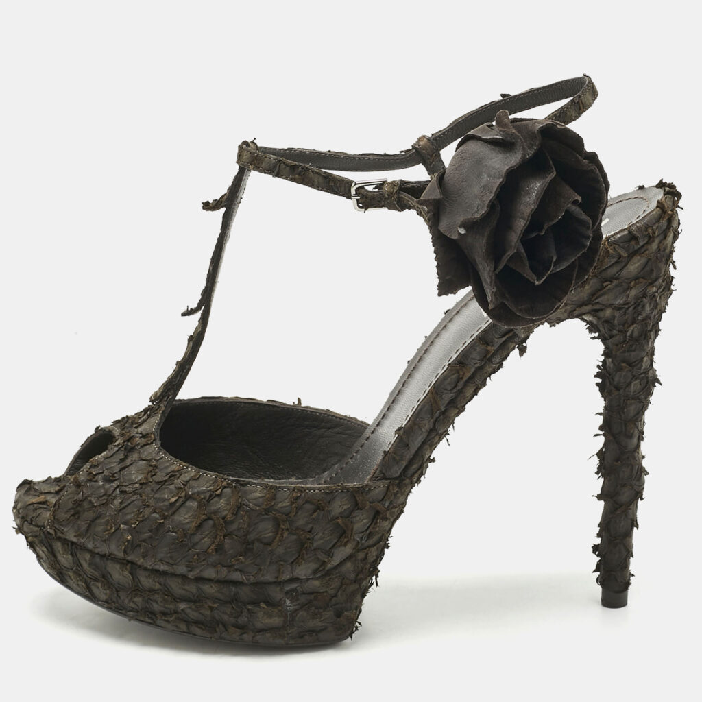 Yves Saint Laurent Dark Brown Python Platform Sandals Size 39.5 Yves Saint Laurent Dark Brown Python Platform Sandals Size 39.5