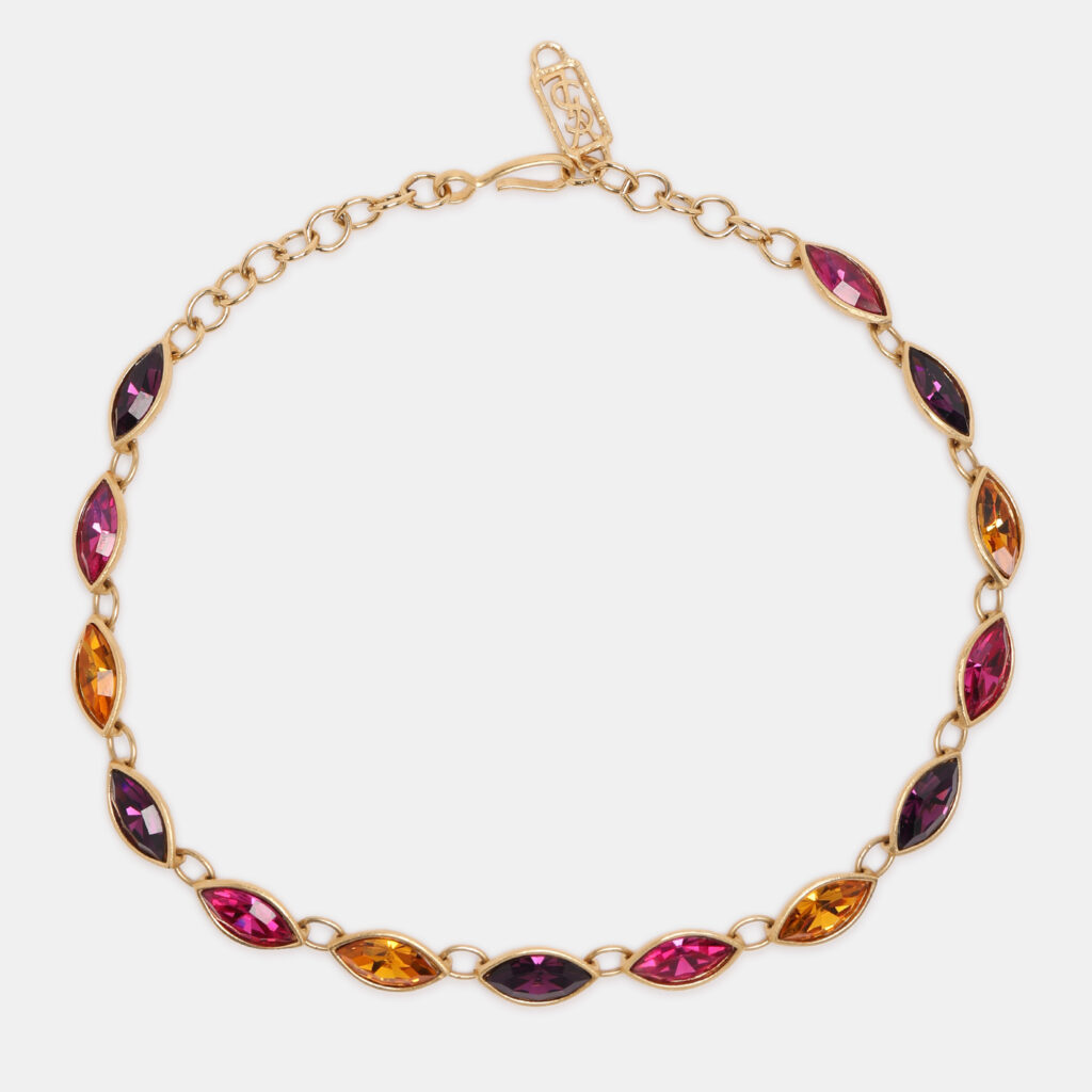 Yves Saint Laurent Gold Tone Multicolor Gemstone Choker Necklace Yves Saint Laurent Gold Tone Multicolor Gemstone Choker Necklace