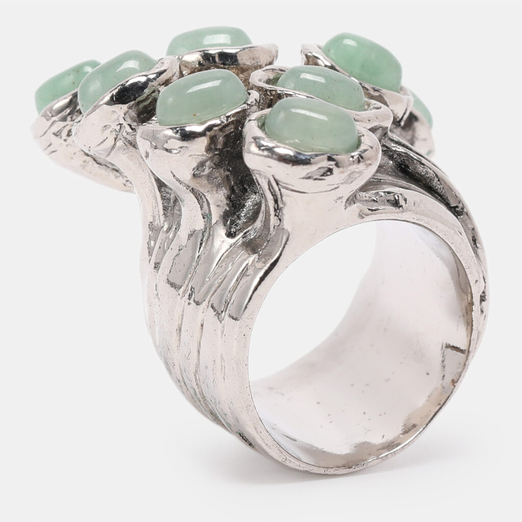 Yves Saint Laurent Arty Dots Green Cabochon Silver Tone Ring Size 49 Yves Saint Laurent Arty Dots Green Cabochon Silver Tone Ring Size 49