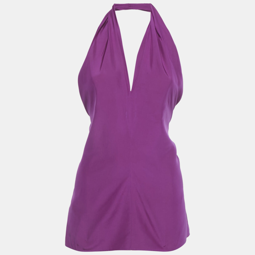 Yves Saint Laurent Magenta Pink Silk Halter Neck Top M